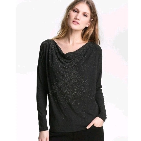EILEEN FISHER Gray Beaded Cowl Neck Top Sz 2X Drape‎ Italian Yarn Luxury $258 - Picture 1 of 12